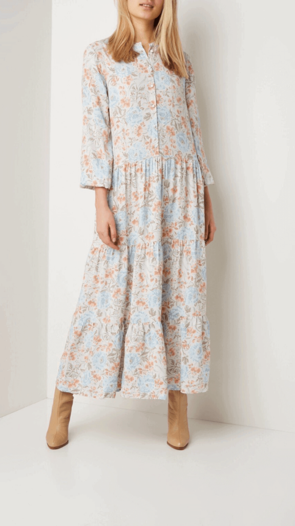 warehouse ornate bijenkorf lange jurk voor onderen smaller dan boven