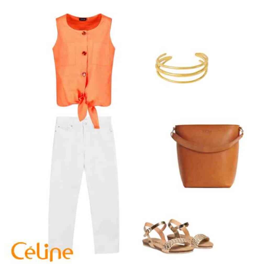 Zomeroutfit Witte jeans met gekleurde top