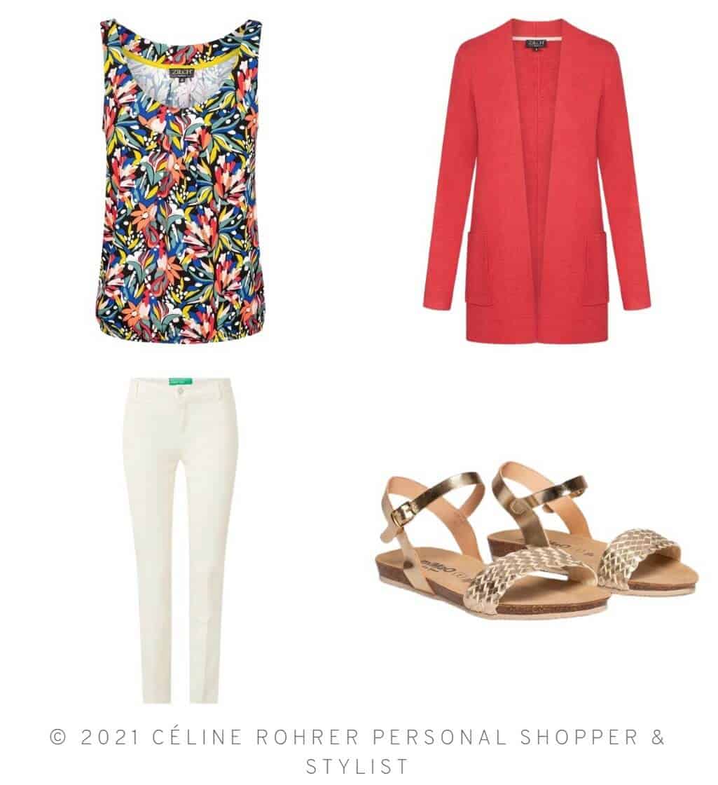 gekleurde broek met top en vest