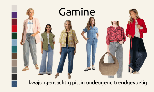De gamine stijlpersoonlijkheid houdt van een stoere touch in haar kleding en stijl.